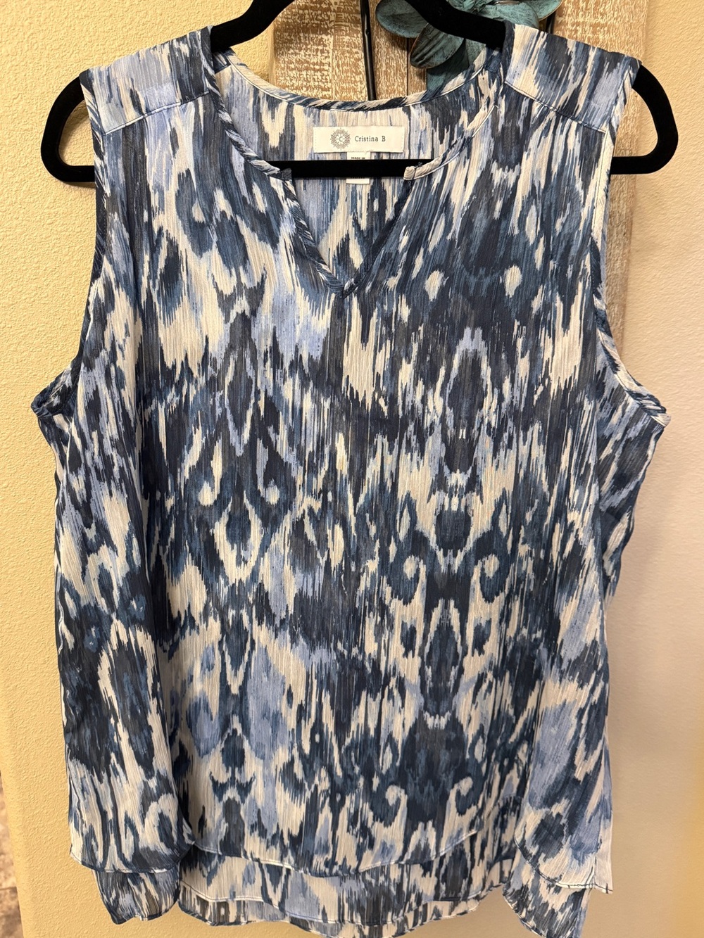 Cristina B Blue Depths Sleeveless V Neck Blouse
